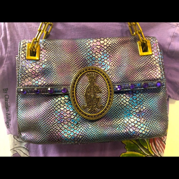 Designer Christian Audigier PVC Snakeskin Purse - Picture 6 of 14